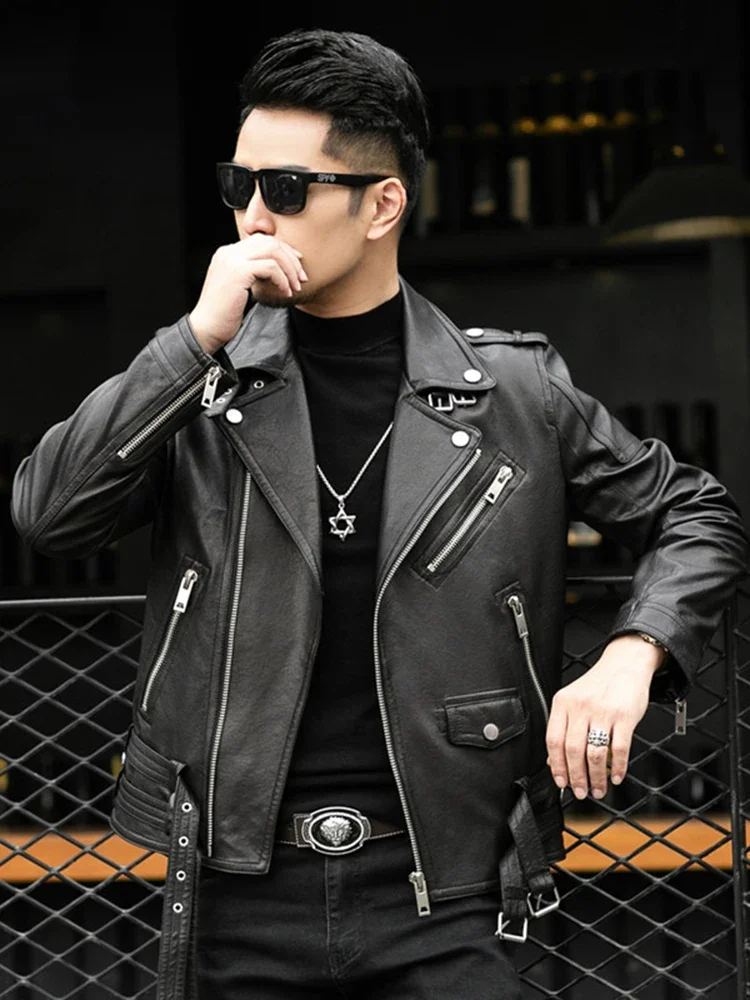 

Biker Jacket Men Zipper Long Sleeve Plus Size PU Leather Jackets Business PU Leather Coat Spring Autumn Short Cool Black Leather