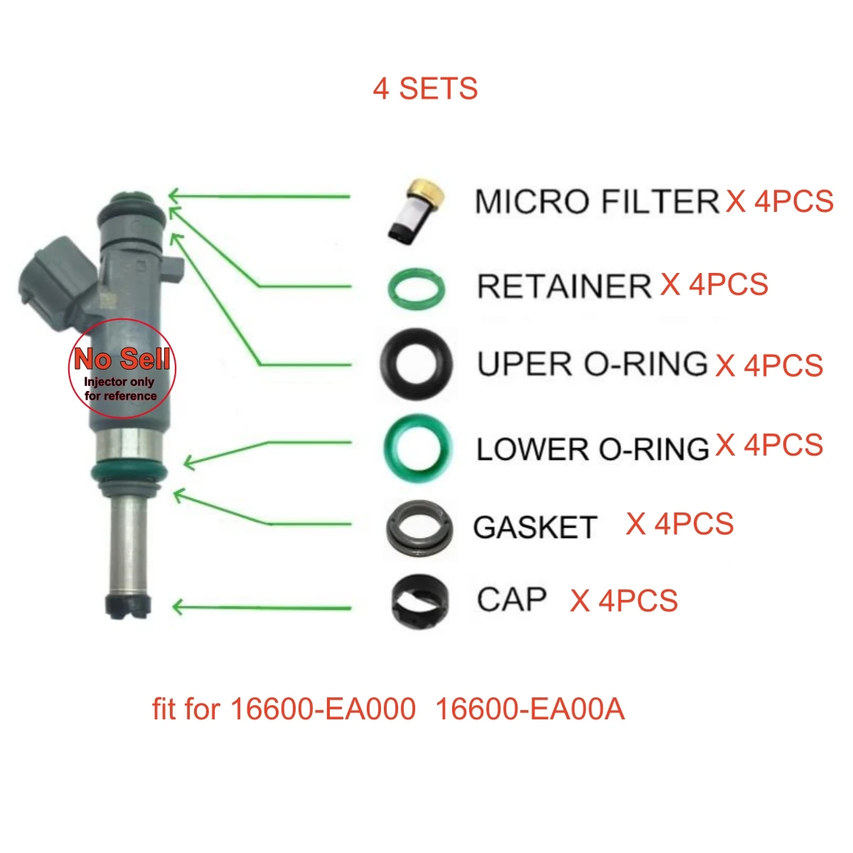 Kits de Reparación de Inyectores de Combustible para 16600-EA00A para Nissan Frontier / Navara, X-Trail, Terra, Motor QR25DE 2.5L, 2005 a 2019