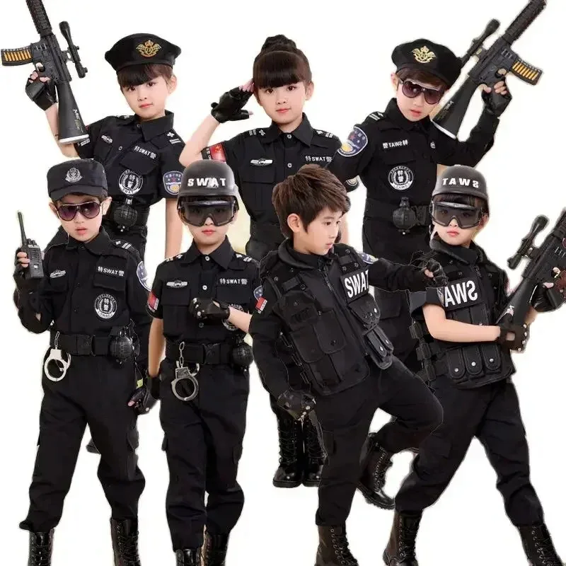 

Children Polic Cosplay Costumes Kids Party Carnival Special Policeman Uniform Halloween Boys Army Policemen Clothing Toy Set