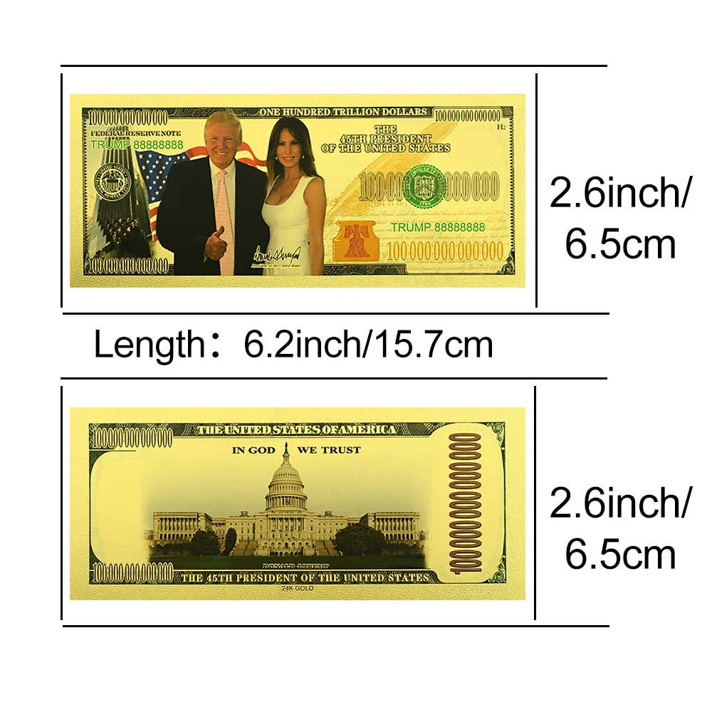 Donald Trump and His Wife Gold Foil Banknote US President One Hundred Trillion Dollars Plastic Card Commemorative Collection