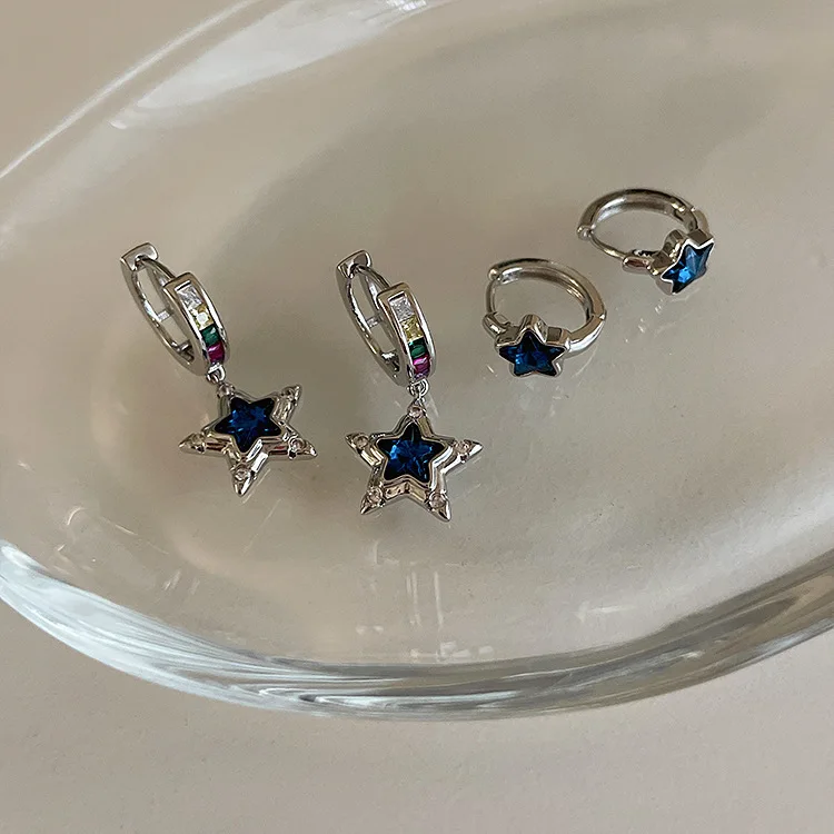 

925 Sterling Silver Star hoop Earrings Temperament Simple Inlaid Zircon for Women Wedding Jewelry Accessories