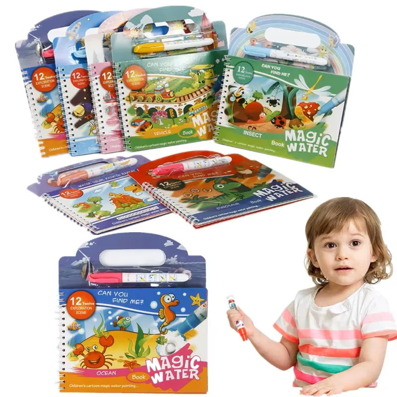 كتاب الرسم المائي السحري للأطفال الصغار ألعاب التعليم المبكر قابلة لإعادة الاستخدام كتاب تلوين الرسم السحري للأطفال ألعاب مونتيسوري