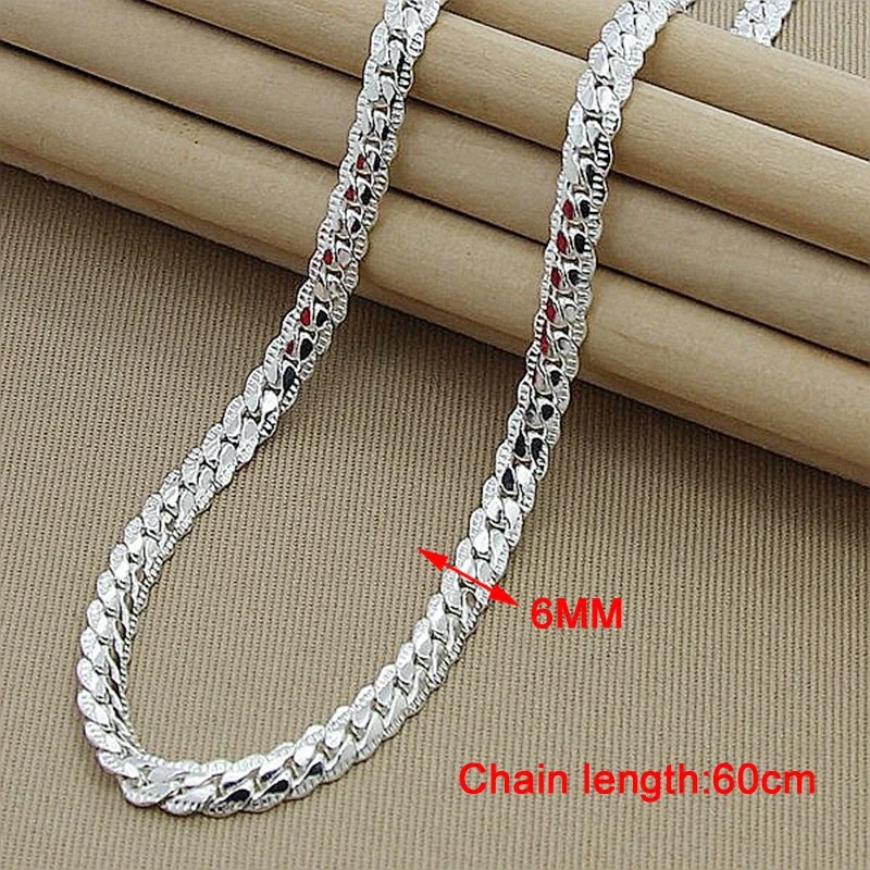 

New Trendy Men's 6MM 60cm Snake Chain Necklace for Women Fashion 925 Jewelry Sterling Silver Necklace Bracelet Charm