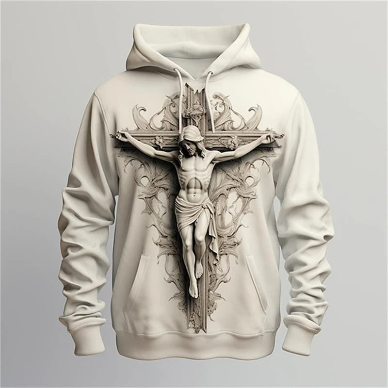 Newest Jesus Cross 3d Print Hooded Sweatshirt Spring Casual Long Sleeve Oversized Street Clothing Mens Hoodies Sportwear Clothes