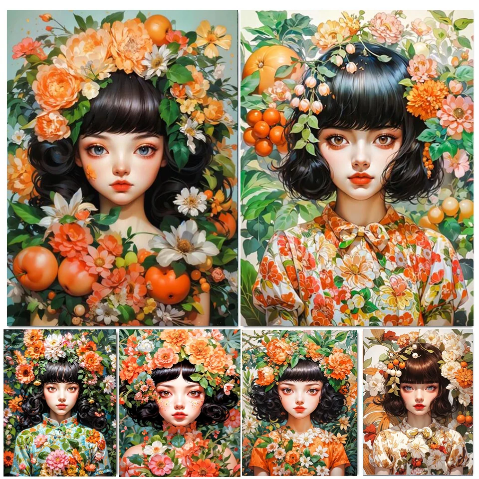 Diamond Painting Fruit Girls and Flowers Cross Stitch Kits Cartoon Fairy Full Diy 5D Diamond Mosaic Embroidery Wall Sticker V671