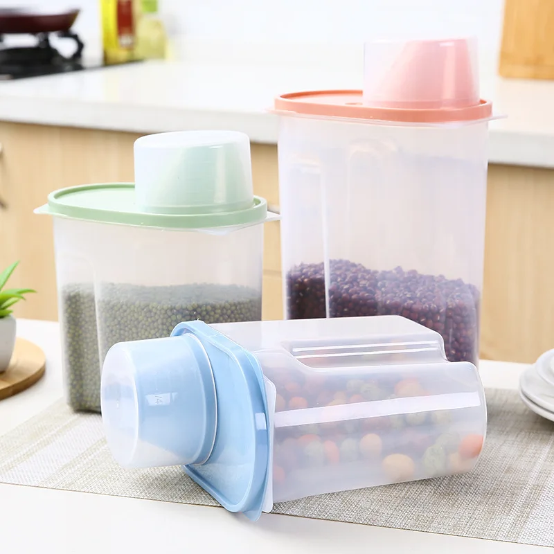 Contenitore per alimenti in plastica spezie vaso per cereali secchio di riso scatola per Organizer da cucina serbatoio per caramelle con coperchio