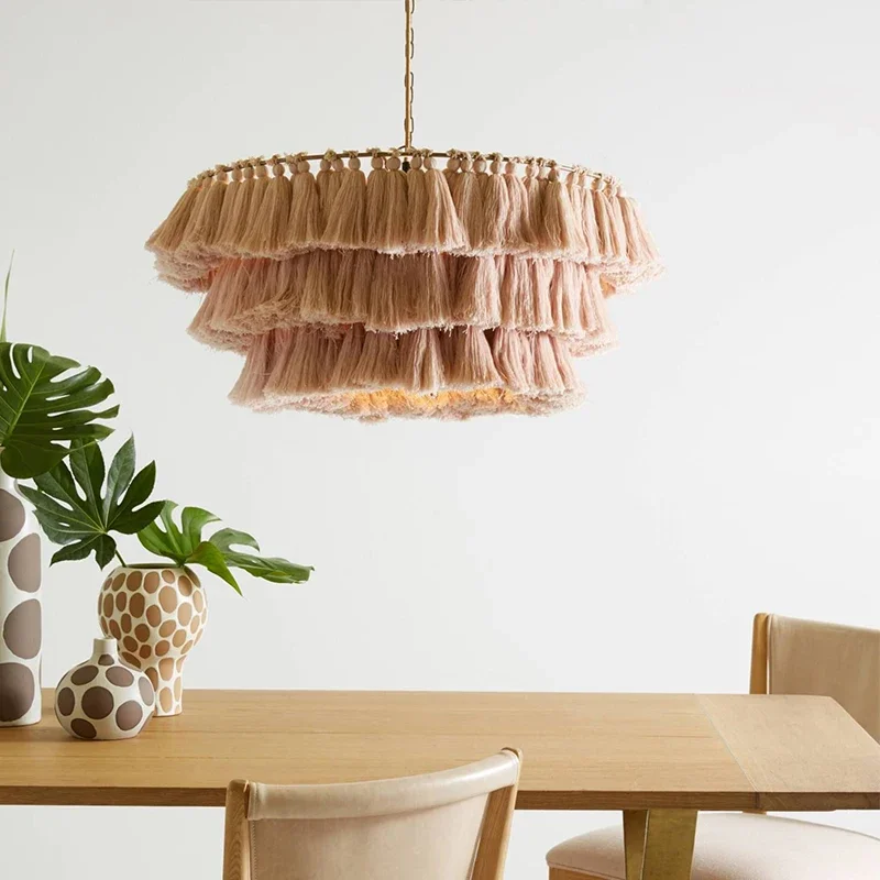 

Tassel Chandelier Vintage Boho Lamp Designer Creative Woven Light Dining Hanging Led Lights Bedroom Indoor Kitchen Island Light