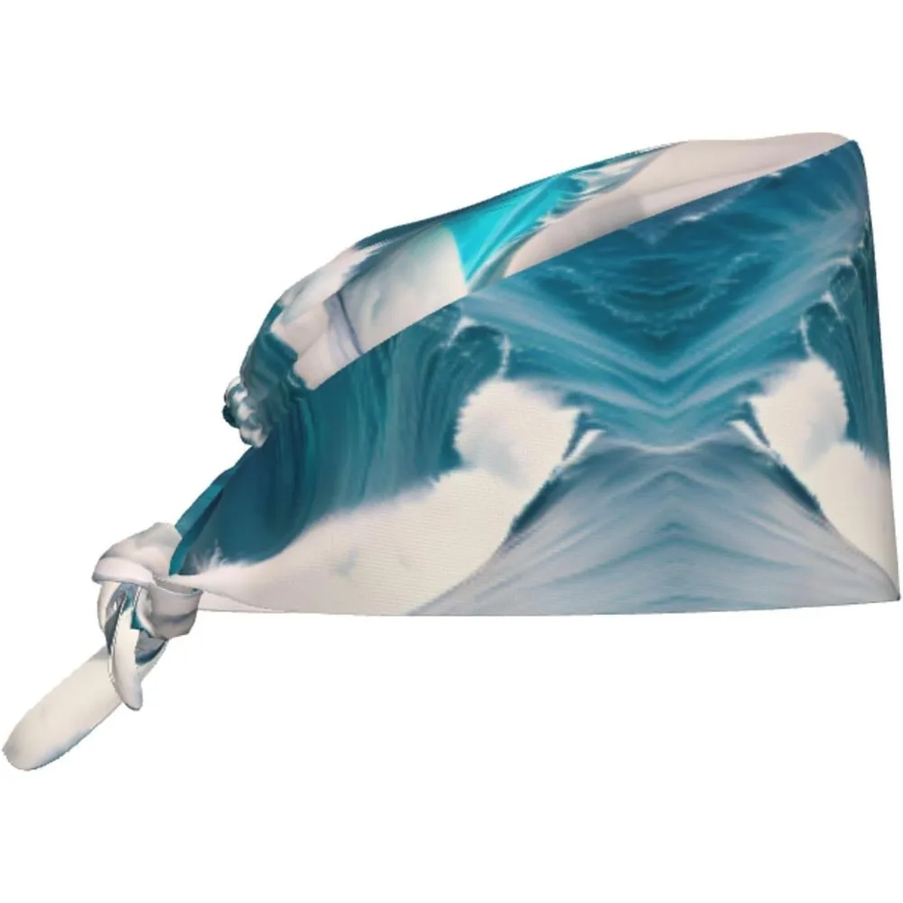 Cleaning Working Cap Cartoon Blue sea Wave Prints Chef Hat for Women & Men, Adjustable, Breathable