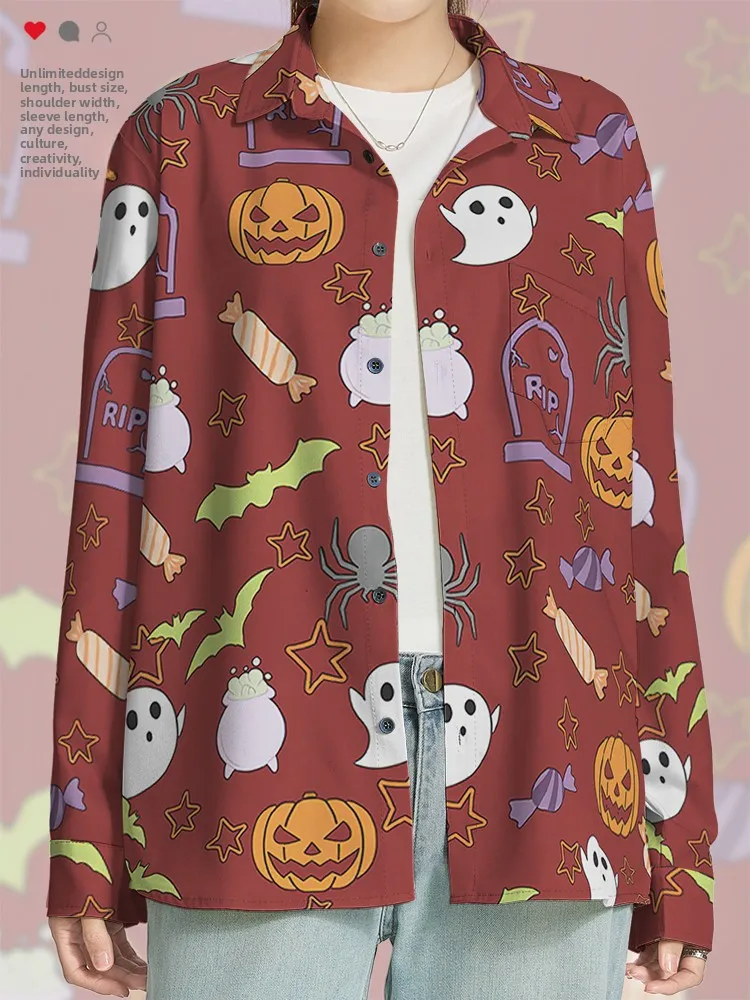 Cartoon loween Par fiti Pumpkin Head Ghost Personali Semplice lungo Sve irt ex Casual Sle Fibra di poliestere