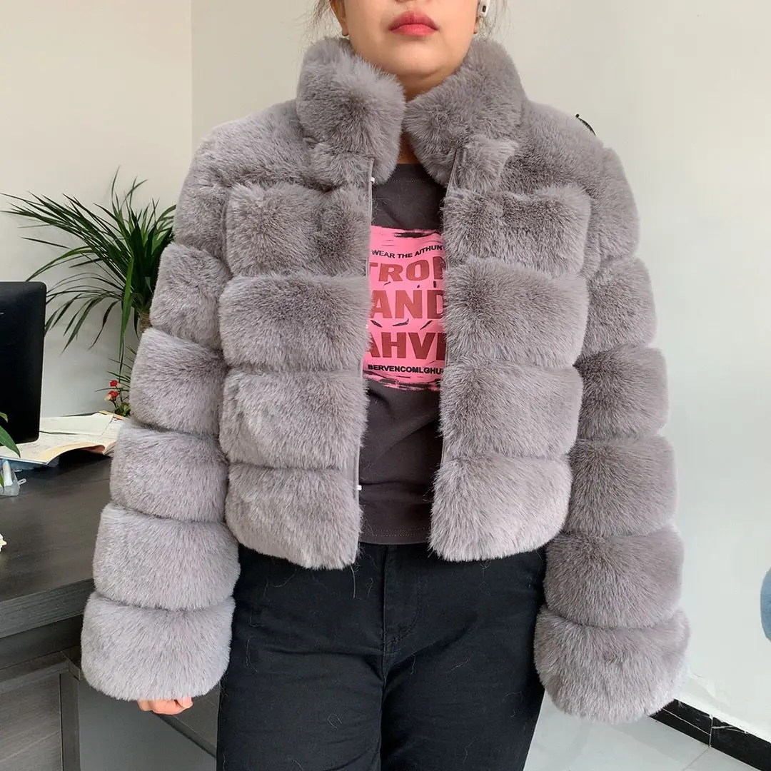 2024 new Faux Fur coat women's winter fashion stand collar artificial fur jacket high-quality warm jacket Faux fur jacket women