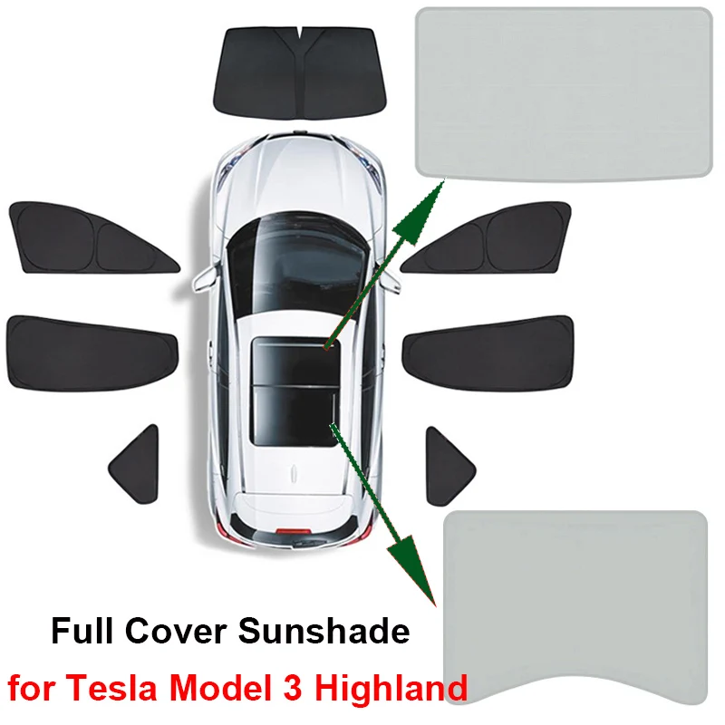 For Tesla Model 3 2024 Highland Sun Roof Shade Skylight Blind Shading Front Rear Side Window Glass Sunroof Full Cover Sunshade