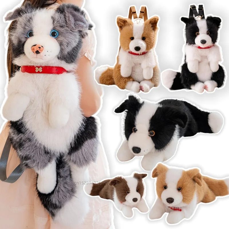 New Cute Lifelike Border Collie Plush Toys Backpack Soft Bag Shepherd Dog Funny Doll Puppy Doll Children Xmas Birthday Gifts