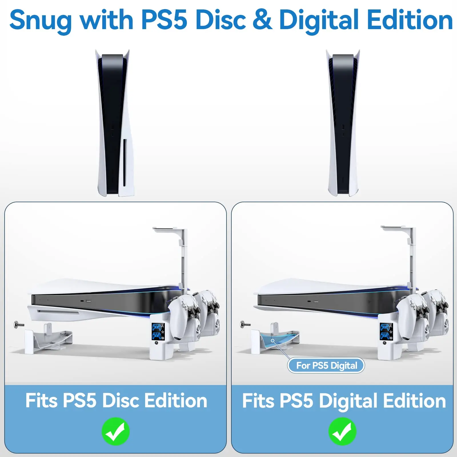 PS5用 水平冷却スタンド 3レベルファン付き PS5コントローラー充電ステーション ヘッドセットホルダー付き Playstation 5用