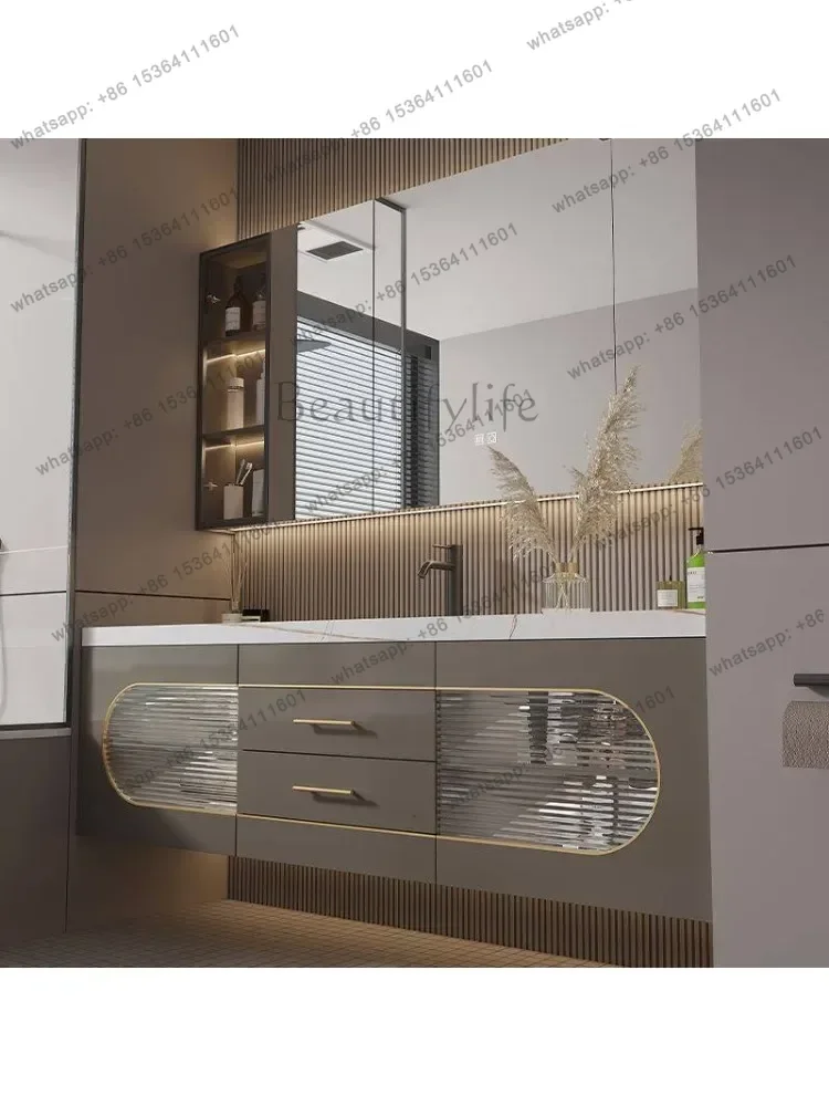 American Cream Style Bathroom Cabinet Hanging Cabinet Slate Solid Wood Bathroom Cabinet Simple Modern Wash Table