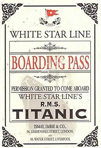 TarSign-letrero de estaño Vintage Titanic, línea de estrella blanca, paso de embarque, Logo 12 8, publicidad, decoración de pared llamativa