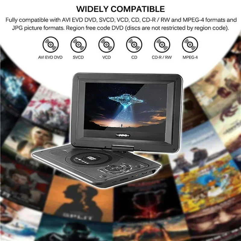 Imagem -02 - Portátil Móvel Dvd Player Vcd Players 12v Recarregável Super Sísmico hd Evd Grande Capacidade Bateria Durável 139