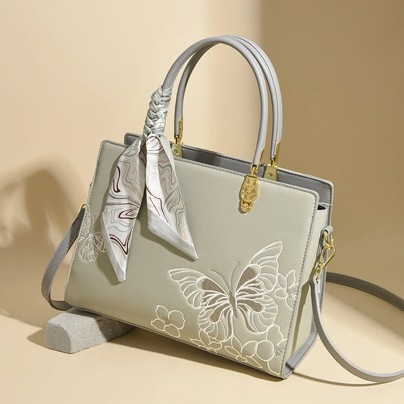 

PU Zipper Embroidery Top-Handle Bags Large Capacity Temperament Women's Bags 2025 Fashion Light Luxury Versatile Handbags