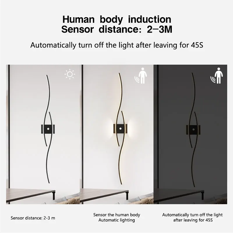 Imagem -03 - Modern Human Body Sensor Wall Lamps Led Wall Light Quarto Minimalista Mesa de Cabeceira Sala de Estar Long Strip Home Iluminação Interior