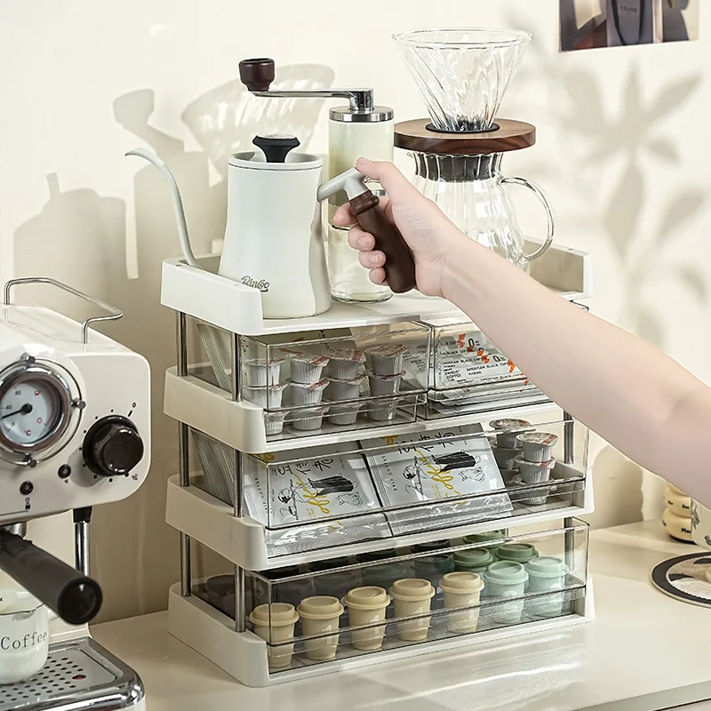 

Multifunctional Storage Rack Tea Bag Coffee and Snack Storage Box Multi-layer Office Desktop Drawer Style Cosmetics Storage Rack