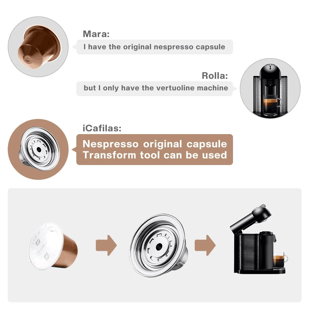 Coffee Pods Adapter Converter for Nespresso Vertuo Mahicne with Original Capsule Reusable Coffee Filters Stainless Steel Holder