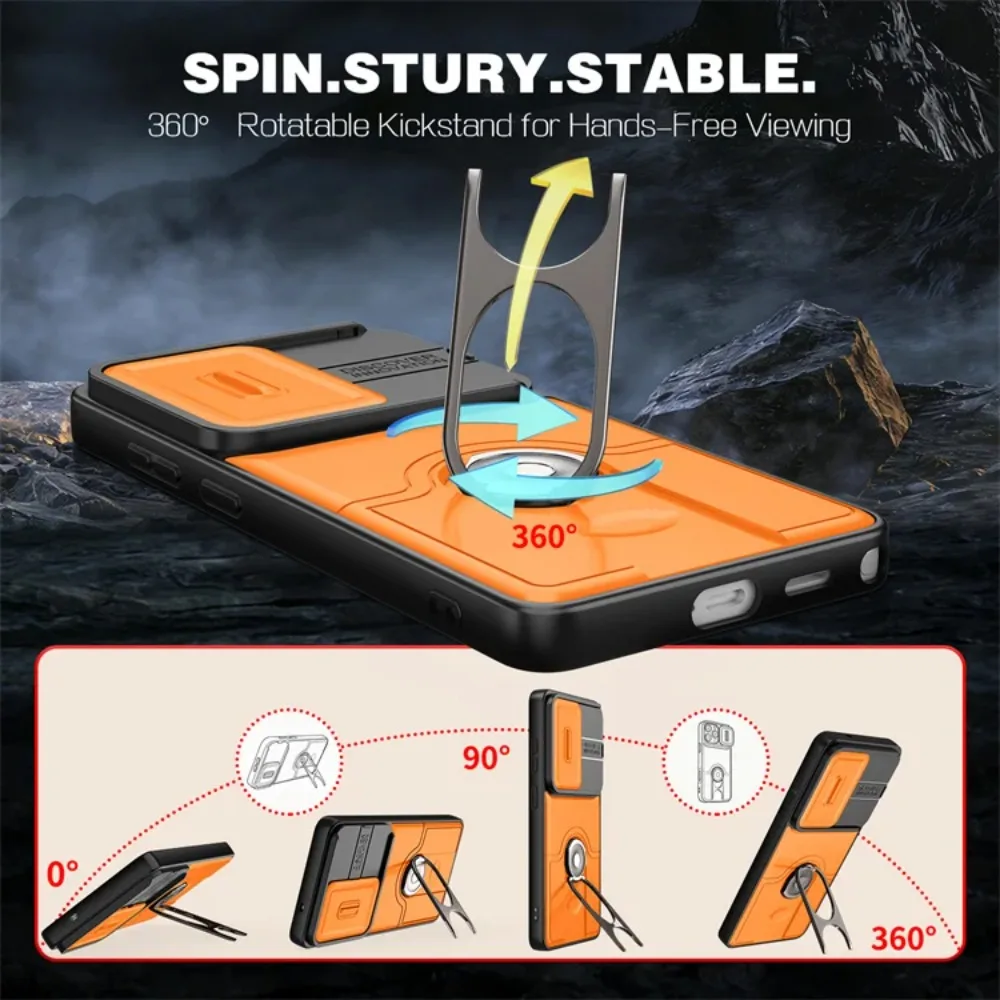 Heavy Duty Finger Ring Stands Case For Samsung Galaxy S26 S25 S24 S23 Ultra FE Plus Magnetic Slide Camera Lens Drop Protect Case view 2