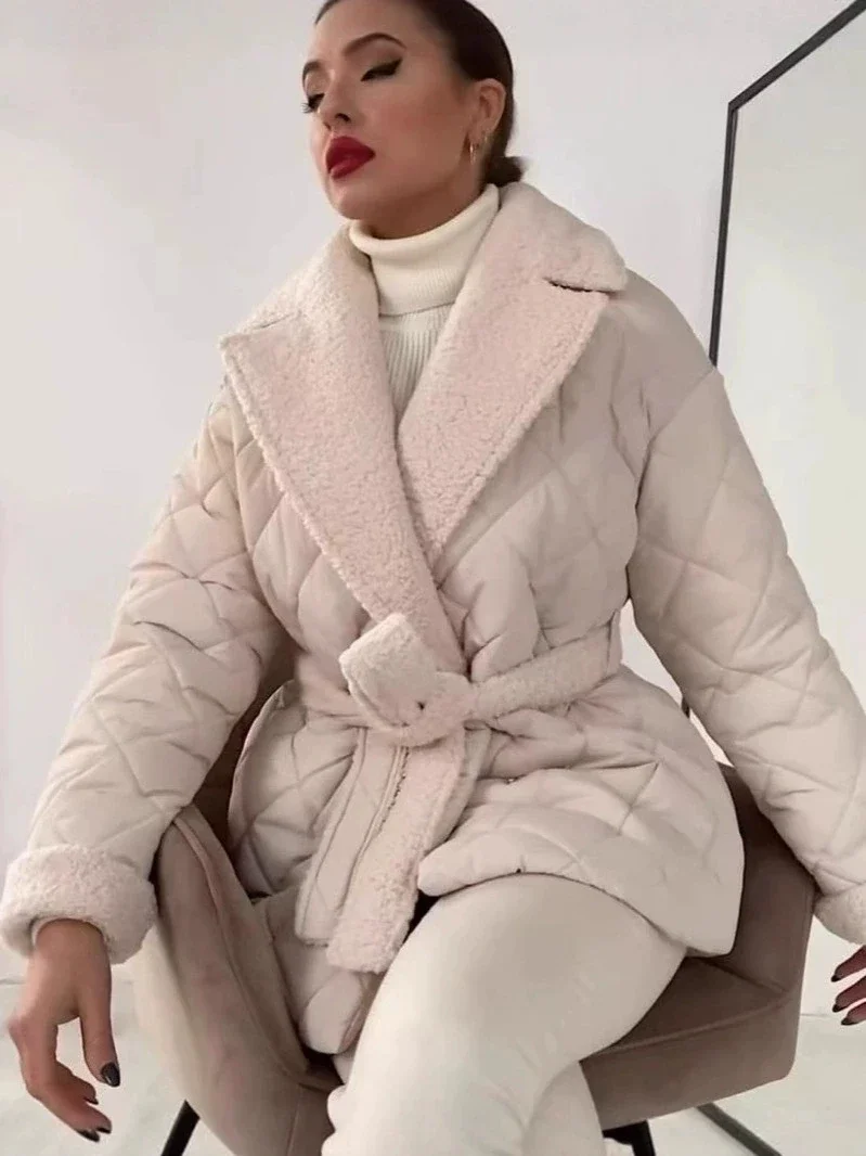 

Women Winter Lapel Mid-Length Cotton Coat 2025 New Women Warm Thicken Parkas Coat Women Loose Plus Velet Cotton Padded