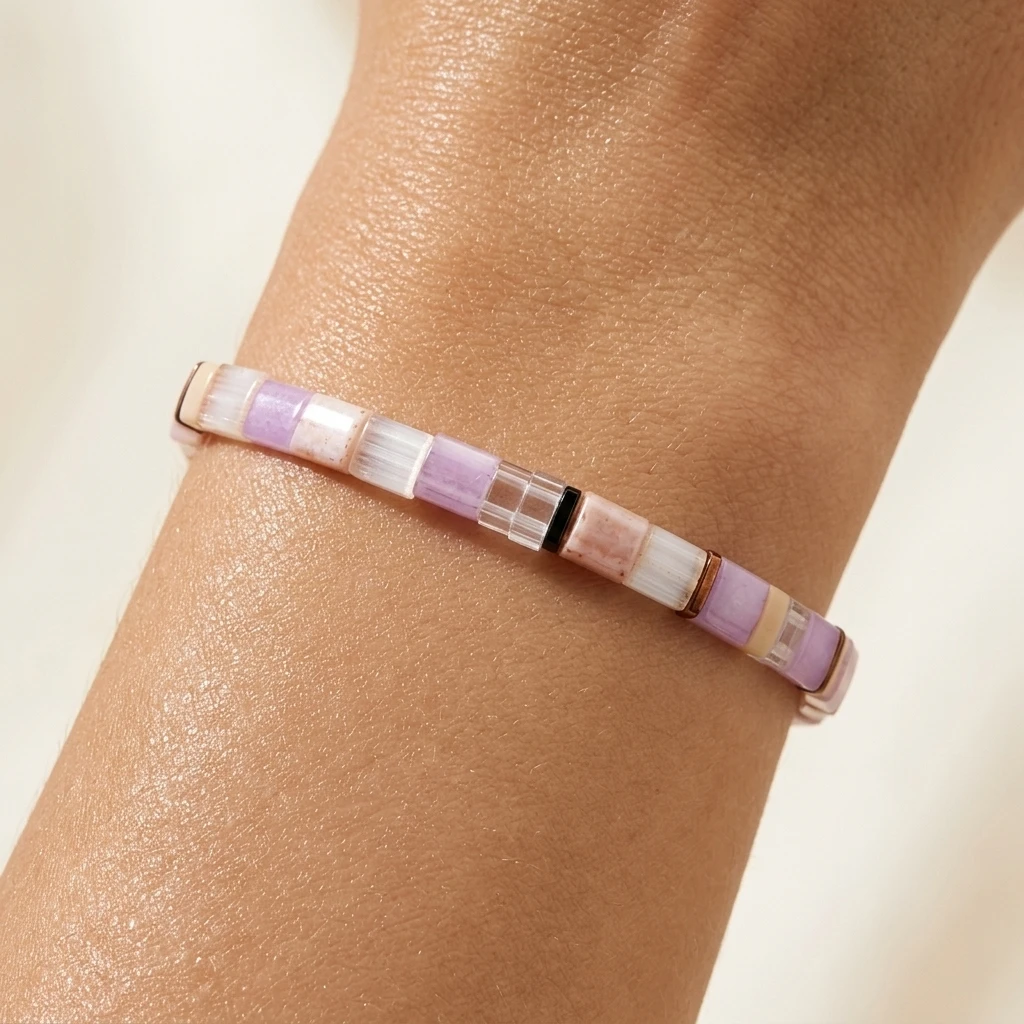 

1PCS Bohemian Style TL Glass Elastic Rope Bracelet Summer Beach Party Holiday Fashion Jewelry