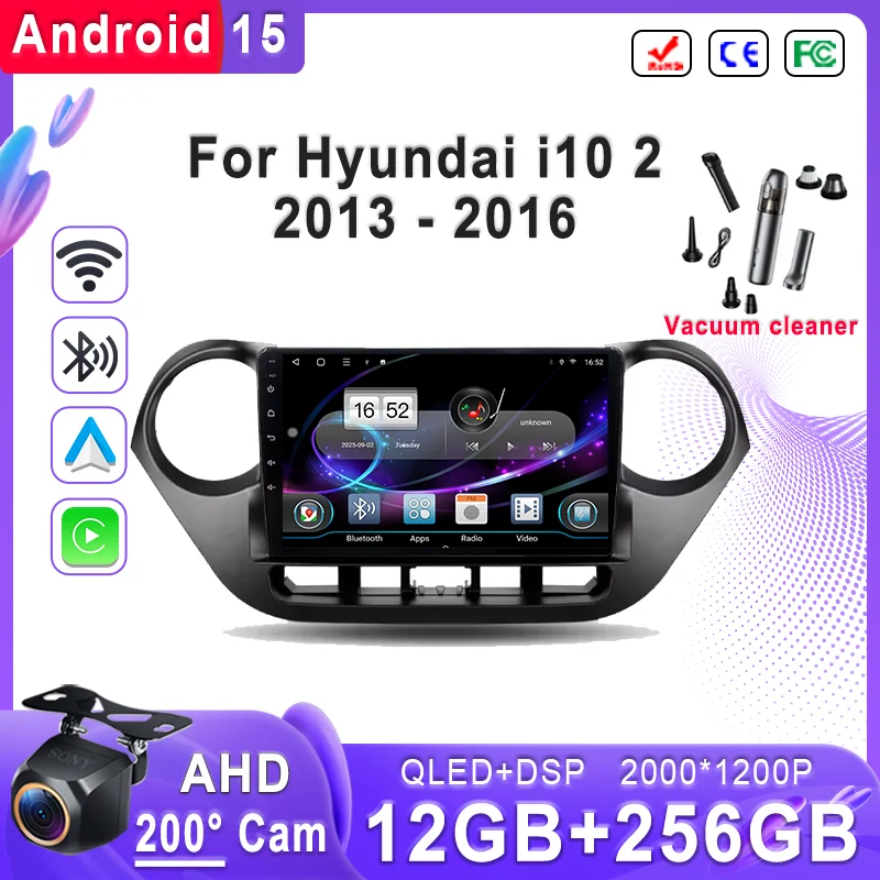 

Экран Incell Android 15 2K для Hyundai i10 2 2013 2014 2015 2016, стерео головное устройство, GPS-навигация, высокопроизводительный процессор BT 5G HDR