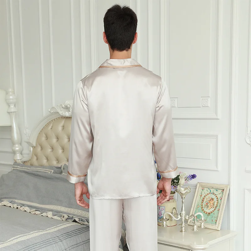 100% Mulberry Silk Pajamas Men 22 Momme Long Sleeve Pants Set Luxury Silk Sleepwear Four Seasons Homewear Pijamas Hombre