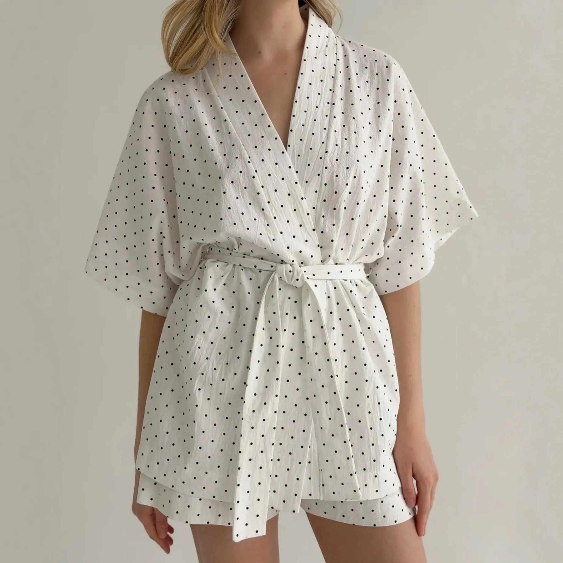Pure Cotton Polka Dot Short Nightgown Shorts Loose Pajamas Two-piece Set 2026 European and American Home Clothes