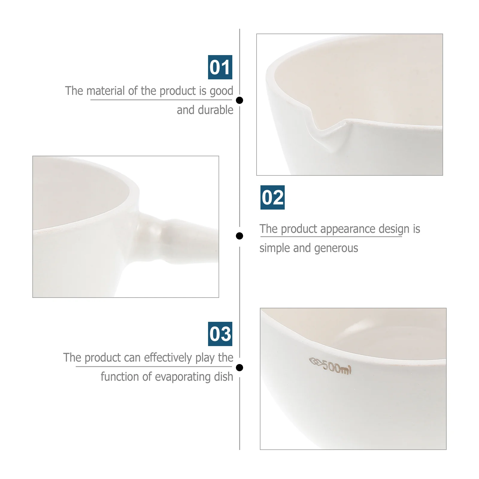 

1Pcs Handle Round Evaporating Basin Laboratory Tool for Evaporating Heating Concentrating Acid Alkali Resistant Porcelain