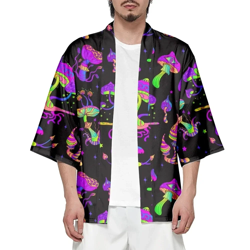 

Summer Japanese Kimono Men and Women Traditional Kimono Japanese Fashion Mushroom Pattern Cardigan Cosplay Bathrobes Beach Shirt