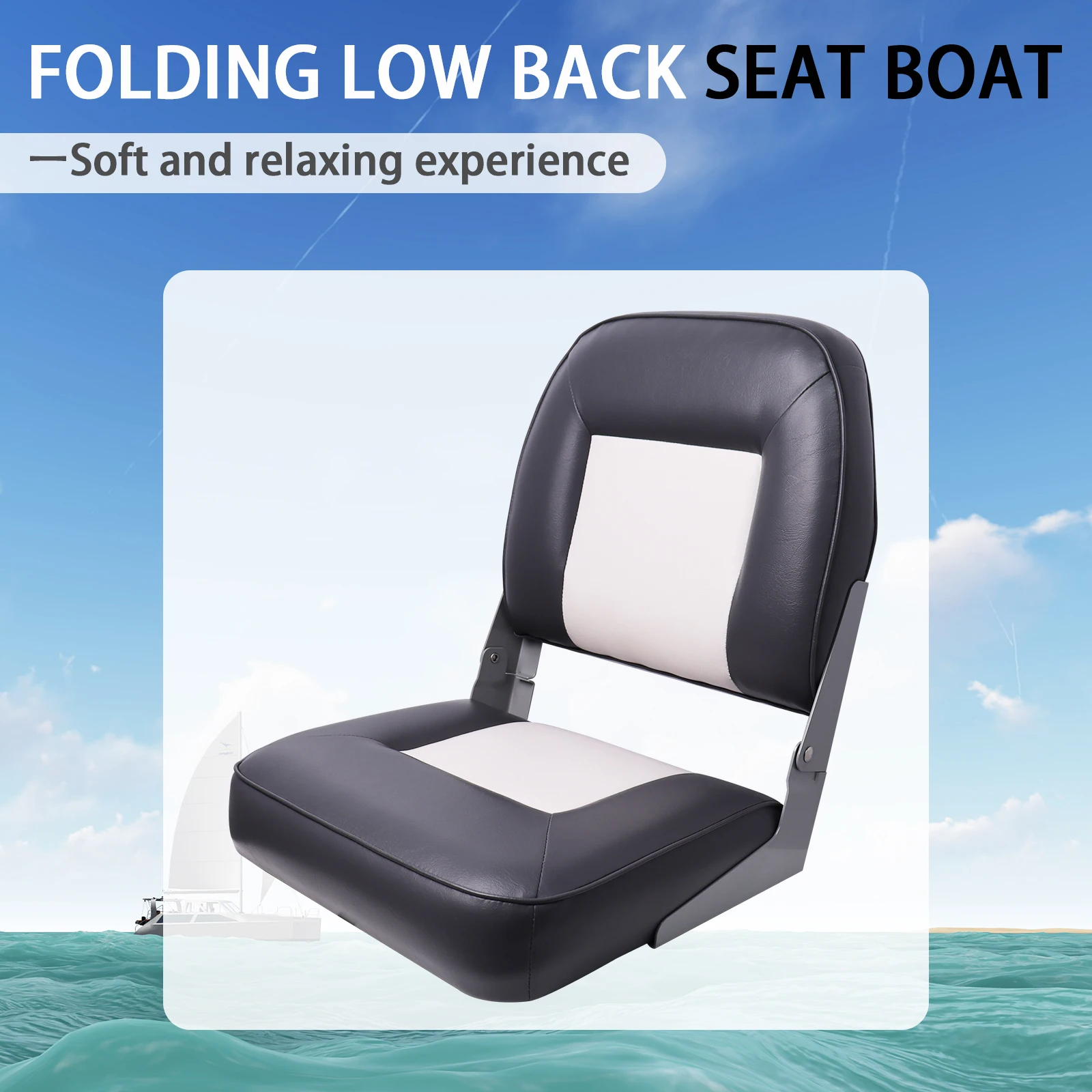 2 pcs Folding Boat Seat White and Dark Gray Marine Boat Seat Waterproof Marine Folding Chair
