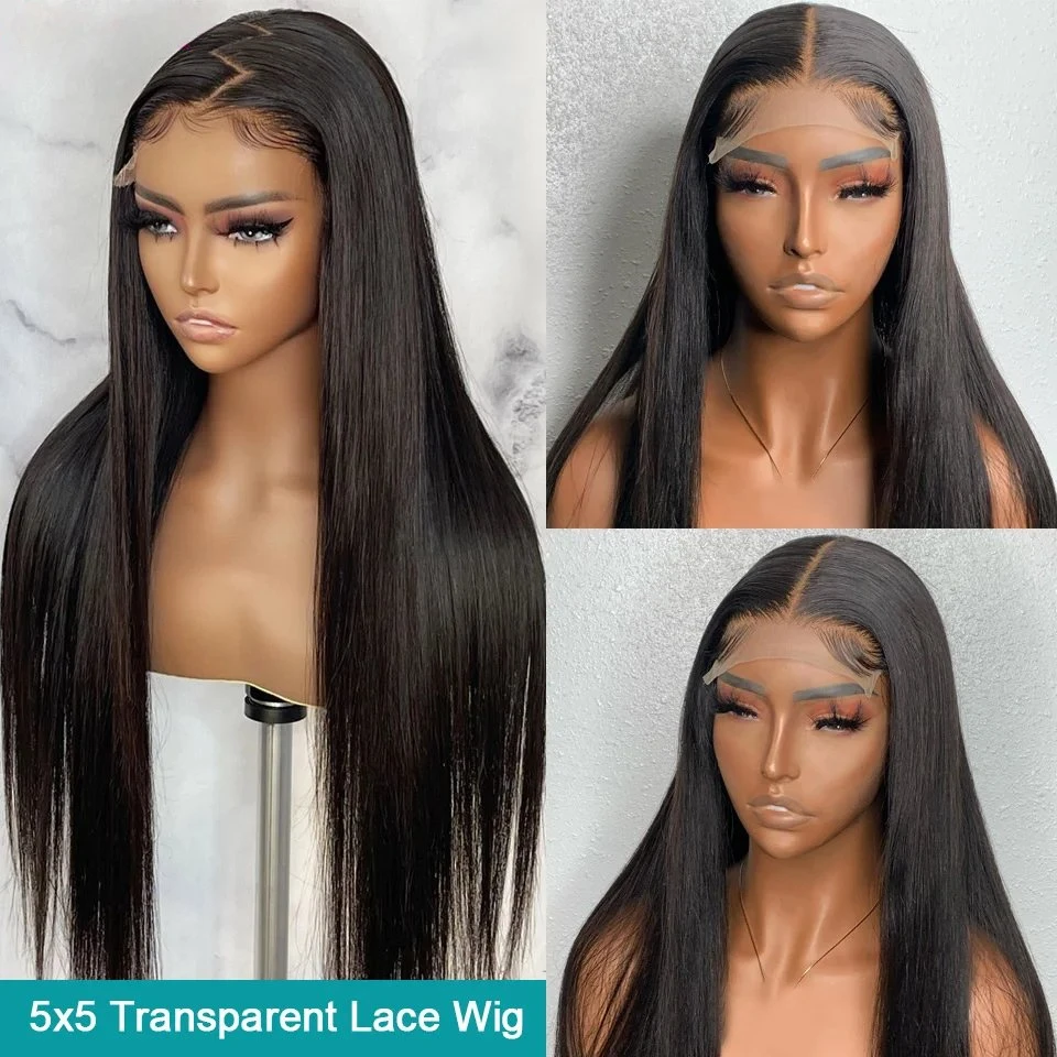 Natural Black 13X4 HD Lace Front Wig Human Hair 13x6 Straight 180 Density Pre Plugging Closure for Women 28 Inch Human Hair Wig