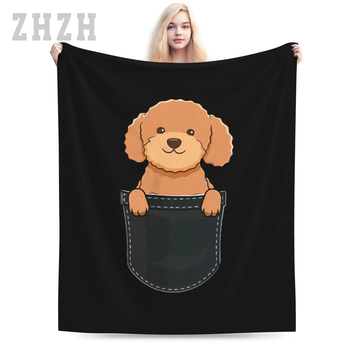 Blanket Funny Cute Poodle Pocket Dog Puppy Lover Flannel Multifunction Outdoor Camping Sofa Cover Keep Warm