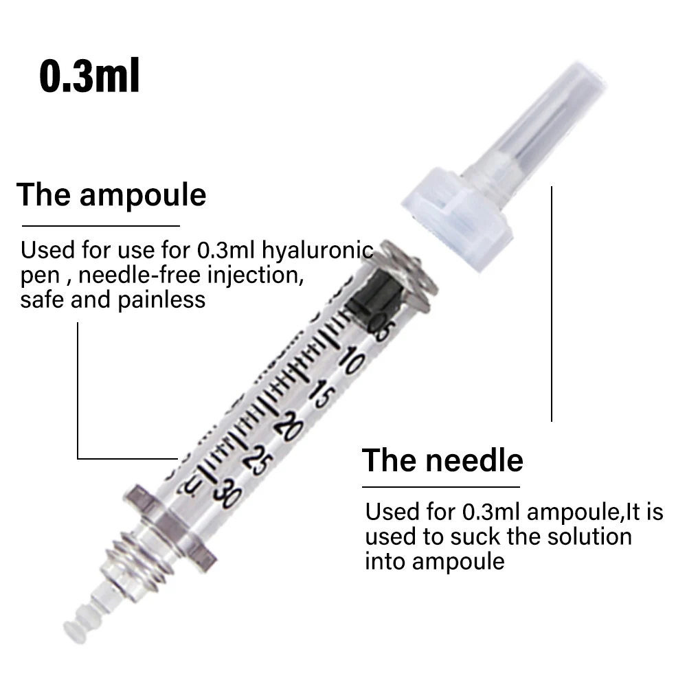 0,3 & 0,5 ml sterile Einweg-Ampullenköpfe Patrone für Tattoo-Hyaluronsäure-Stift Druckstift Hyaluron-Pistole Lippeninjektionswerkzeug Zubehör