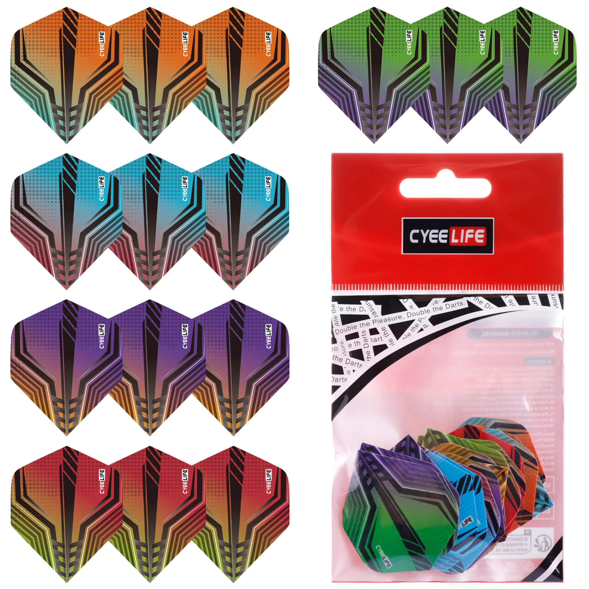 CyeeLife 15PCS Standard Dart Flights Nice Darts Flight Dardos Feather Outdoor Wing Tail Pattern