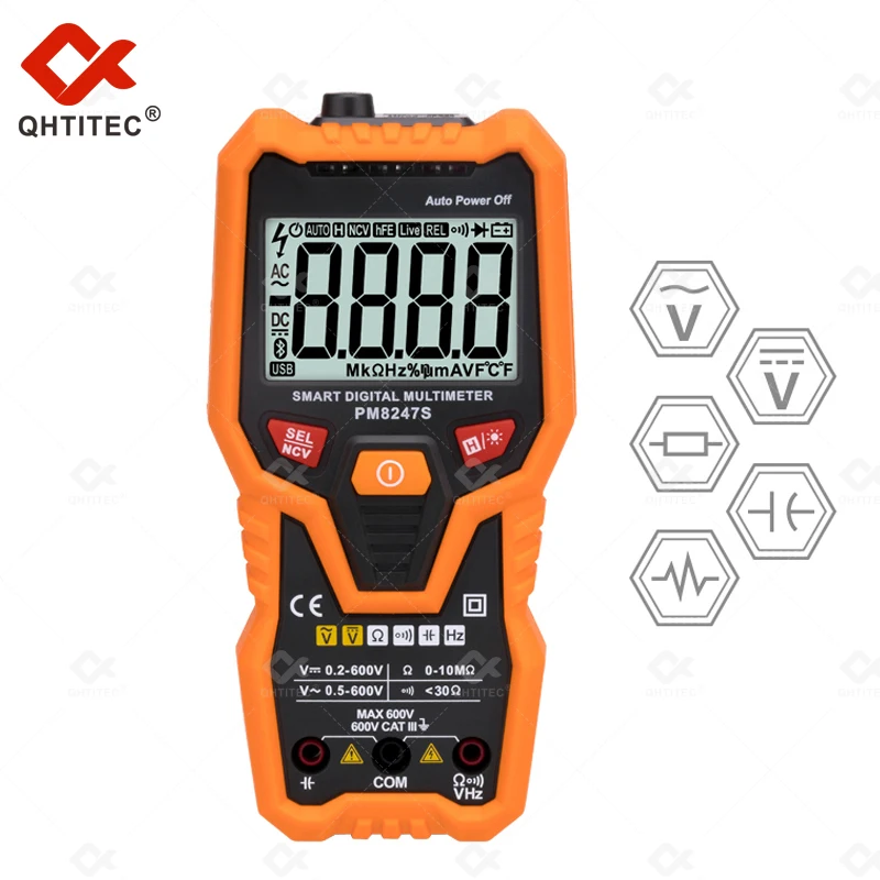 Интеллектуальный мультиметр QHTITEC PM8247S, Автоматический диапазон, профессиональный цифровой мультиметр Tster, инструмент для проверки напряжения NCV