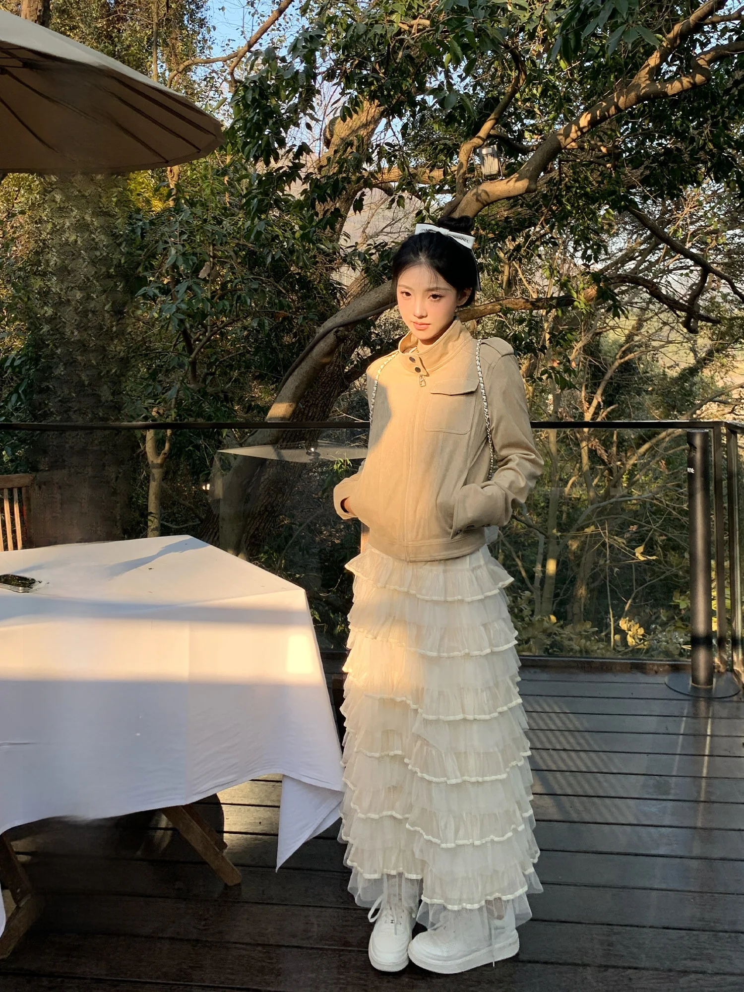 

Летняя длинная многослойная юбка-трапеция с узором «хризантема» для женщин, с завышенной талией, повседневная, из материала Мэй Материал, А-силуэт