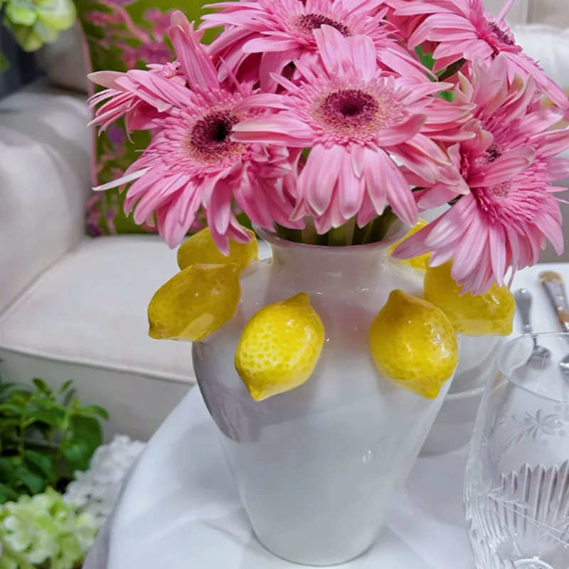 Creative Lemon Girl Ceramic Vase, 3D Relief Art Simulation Fruit Vase, Desktop Flower Arrangement, Room Aesthetic Decoration