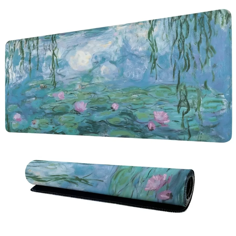 Extra Large Mouse Pad Impressionist Water Lilies,Gaming Mat for Office Use with Stitched Edges - Soft Surface, Perfect Gift Idea
