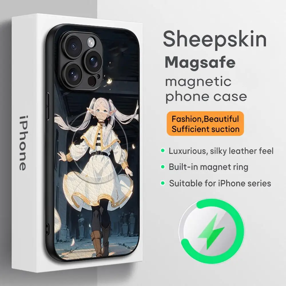 Beauty Frieren Cool Hot Anime Phone Case For iPhone 16 15 14 13 12 11 Plus Pro Max  High-end Luxury Magsafe Sheepskin