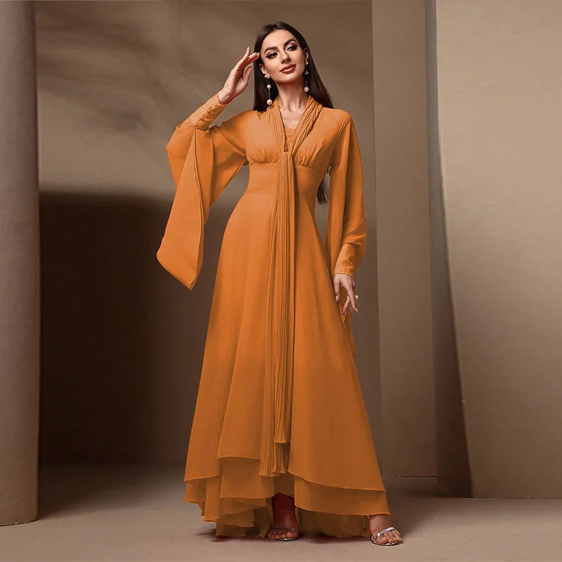 2025 New Elegant Maxi Evening Dress Women Abaya Dubai Chiffon Muslim Dresses Turkey Islam Kaftan Robe Femme Caftan Vestidos Gown