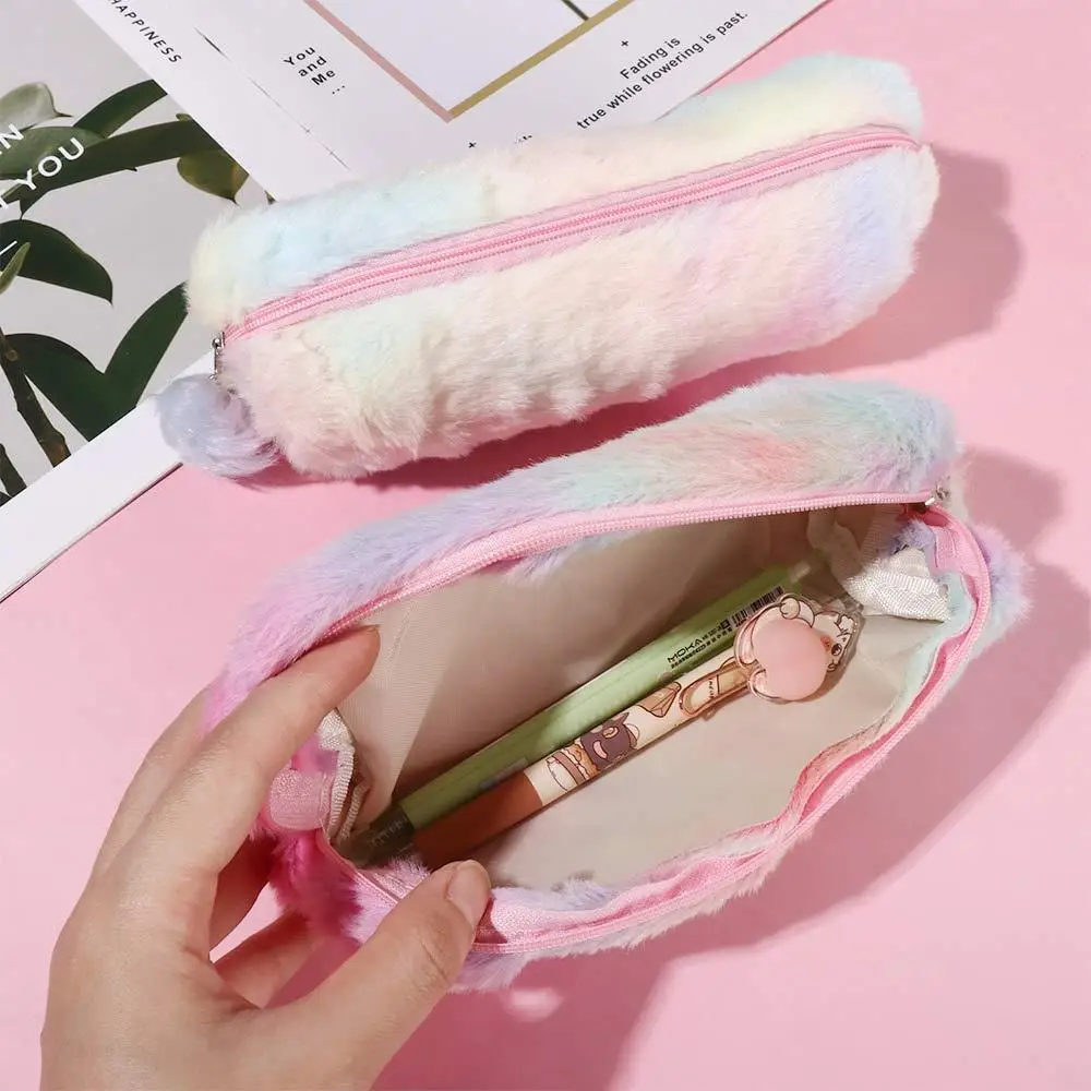 Kawaii Girl Plush Gradient Color Pen Pouch Pencil Case Storage Bag Pencil Bags