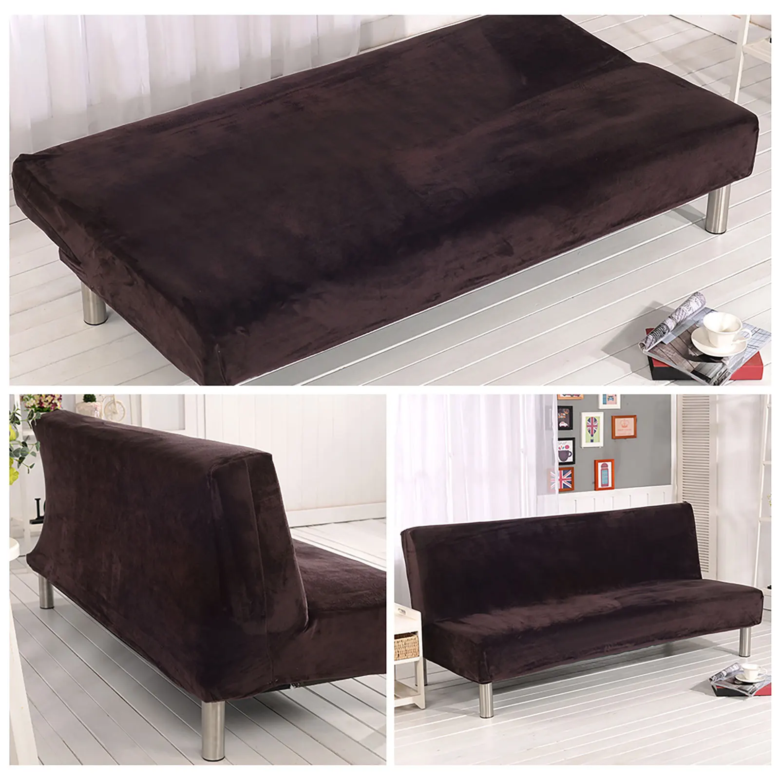 Thicker Plush Sofa Cover Slipcover Full Coverage Folding Sofa Bed Without Armrest