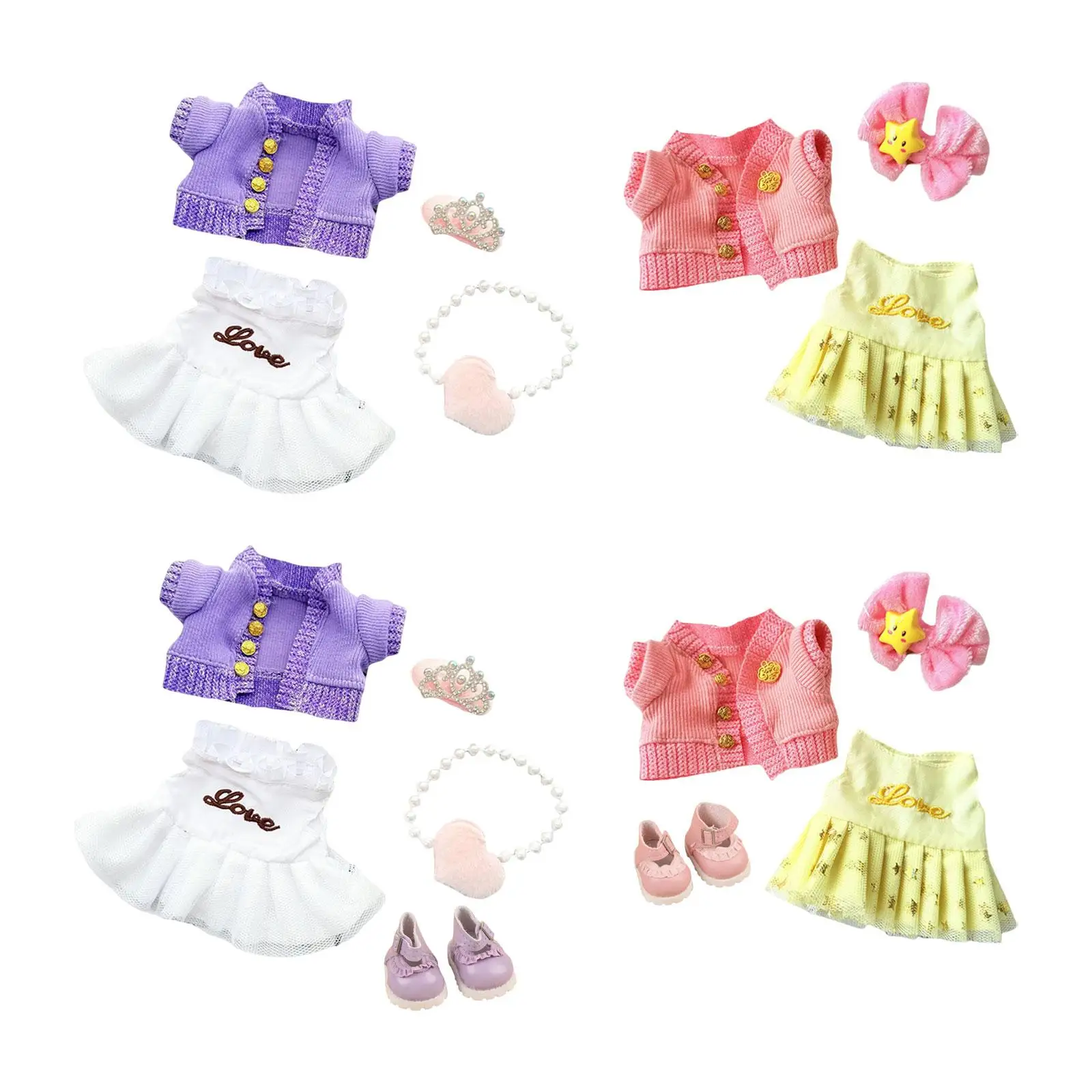 

Мини-кукольная одежда 17 см 6 дюймов, платье с аксессуарами для волос, легко носить, костюм для девочек, наряды для плюшевых кукол 15 см и 17 см