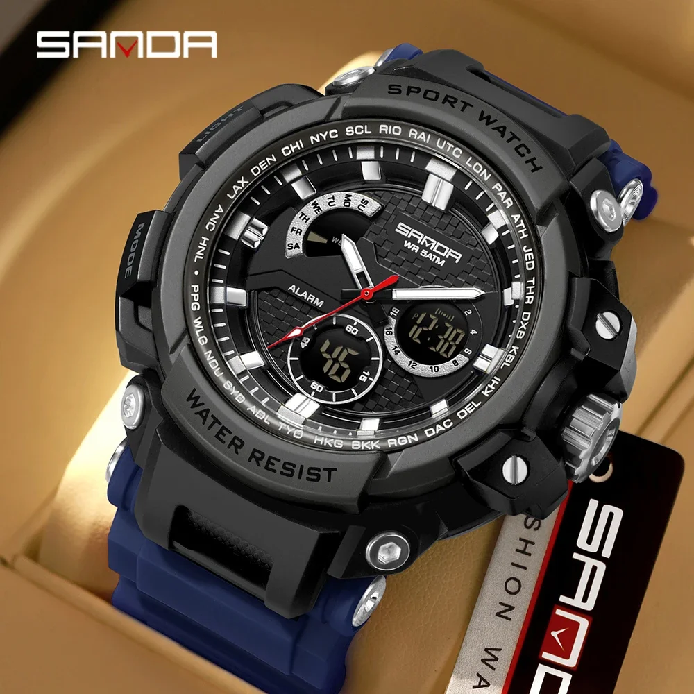 SANDA 2026 Men's Fashion Electronic Watches Outdoor Sports Watch Students Multifunctional Luminous Waterproof Digital Wristwatch