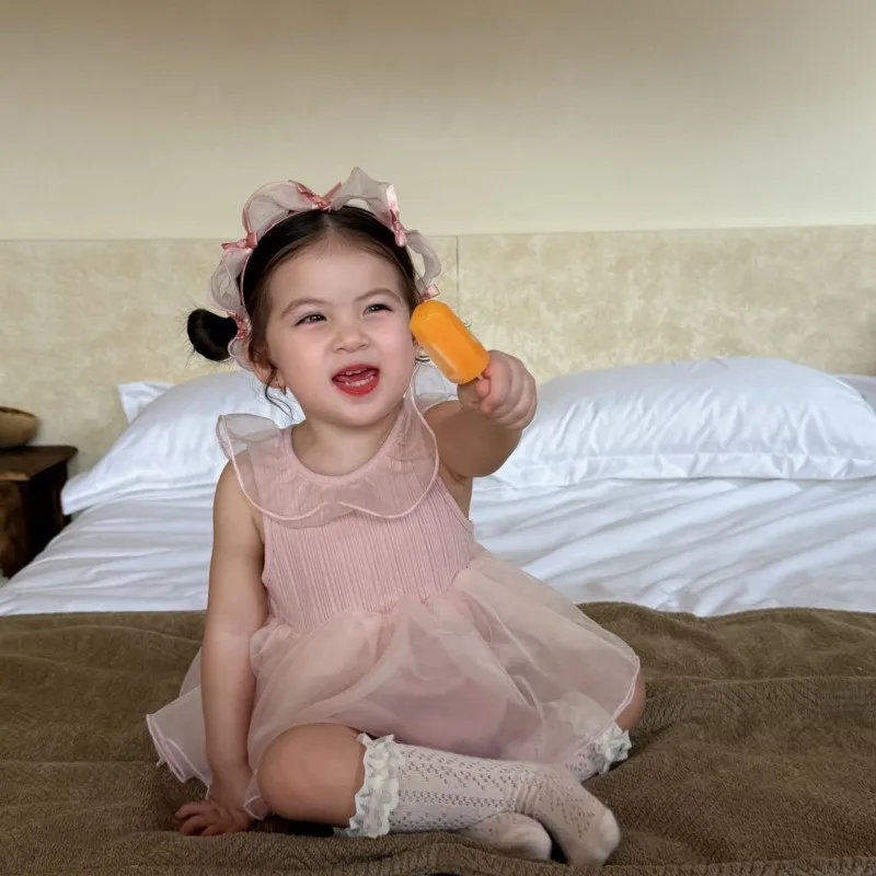 Newborn Baby Girl Princess Cotton Ruffled Collar Romper Sleeveless Infant Toddler Child Summer Tulle Jumpsuit Baby Clothes 0-18M