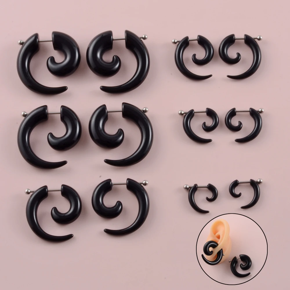 Fashion Black Horn Earrings For Women Hip-hop Acrylic Ear Stud Stainless Steel Anti-Allergies Earrings Gothic Spiral Ear Jewelry
