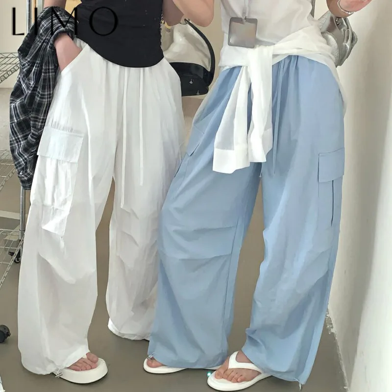 

LIMO Women's Cargo Pants Side Pockets Drawstring Hem - Slimming, Elegant High Waist Casual Joggers Comfortable Lounge Pants